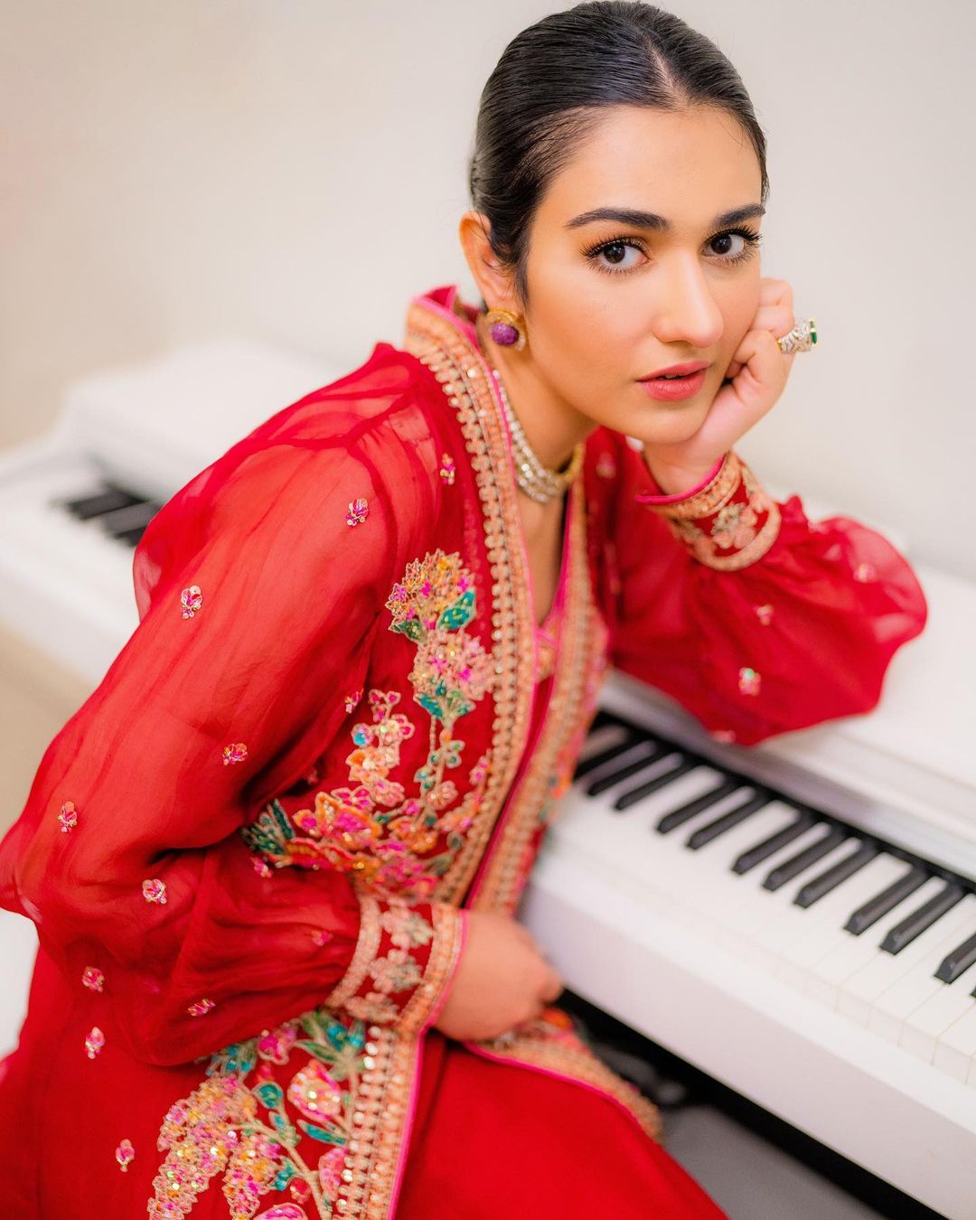 Sarah Khan in Red Dress by Zainab Salman