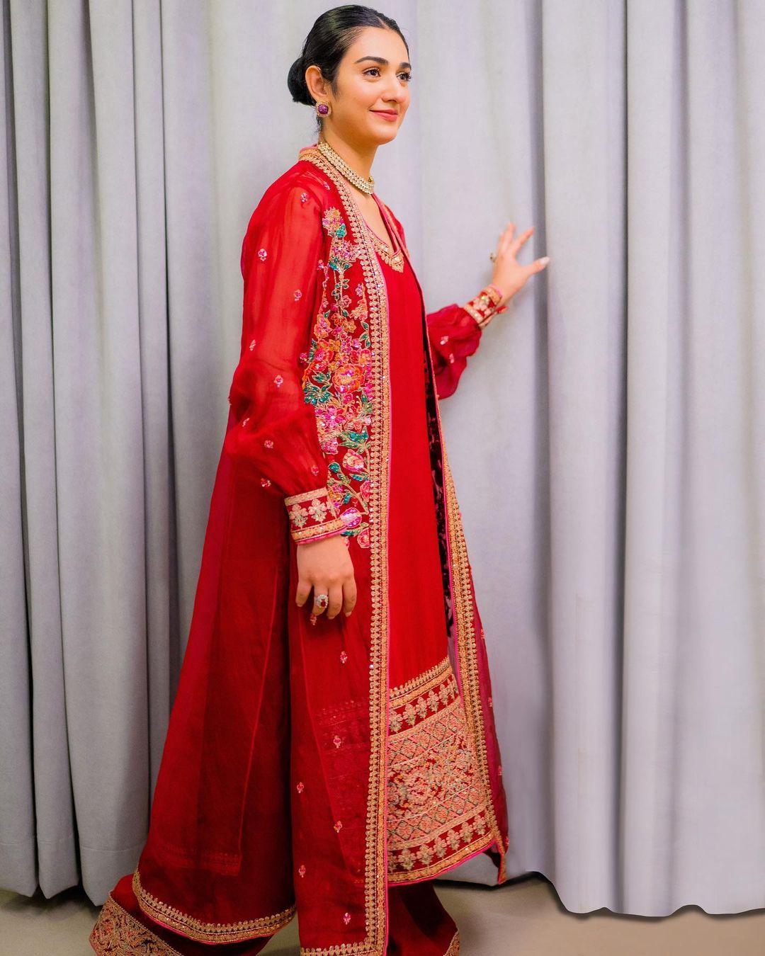 Sarah Khan in Red Dress by Zainab Salman