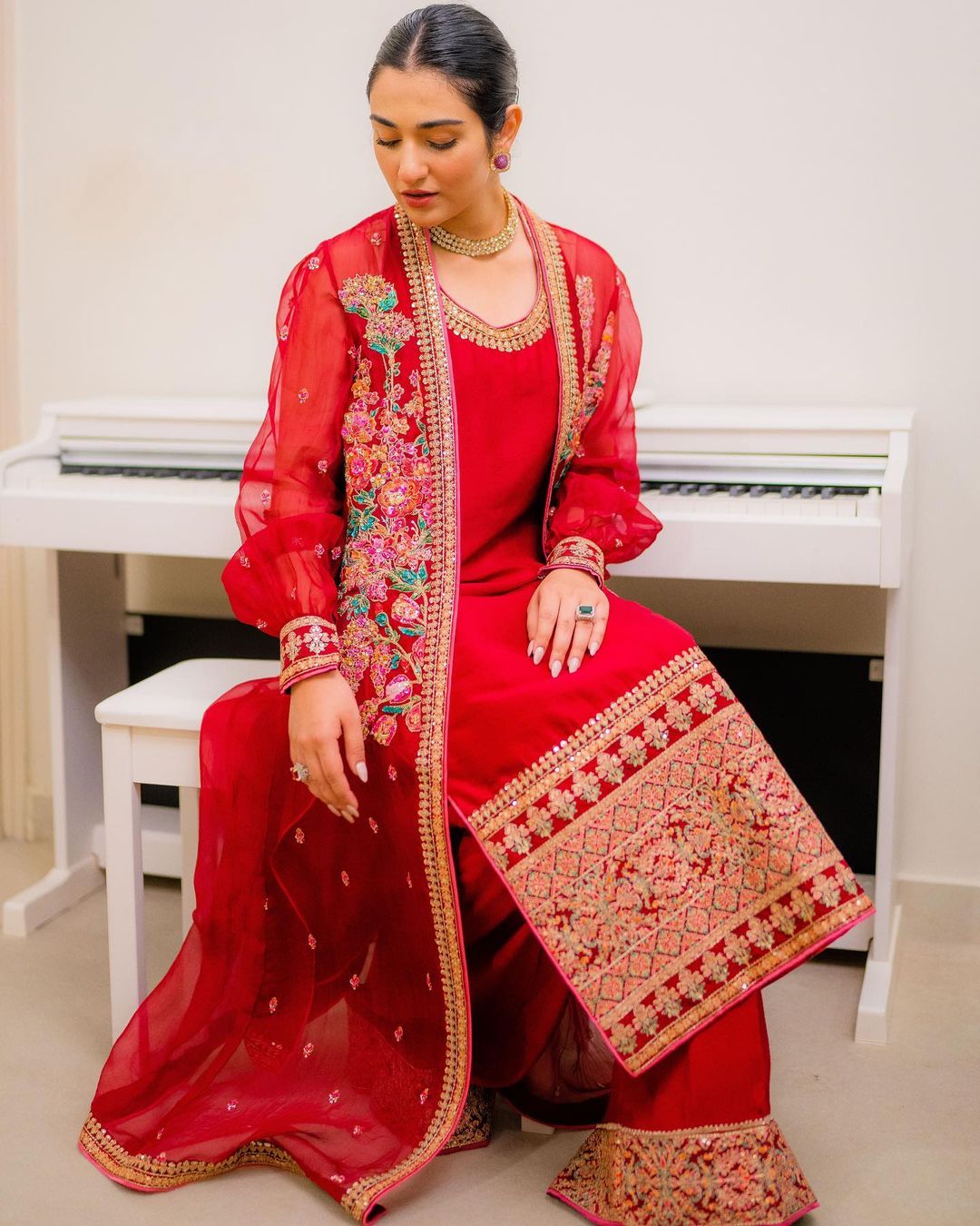 Sarah Khan in Red Dress by Zainab Salman